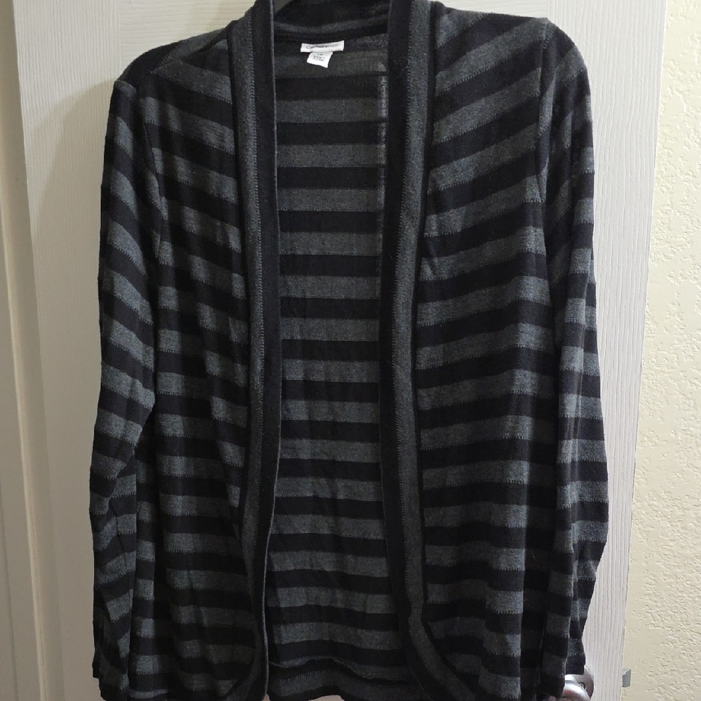Croft & Barrow Charcoal and Black Striped Open Cardigan Size 1X